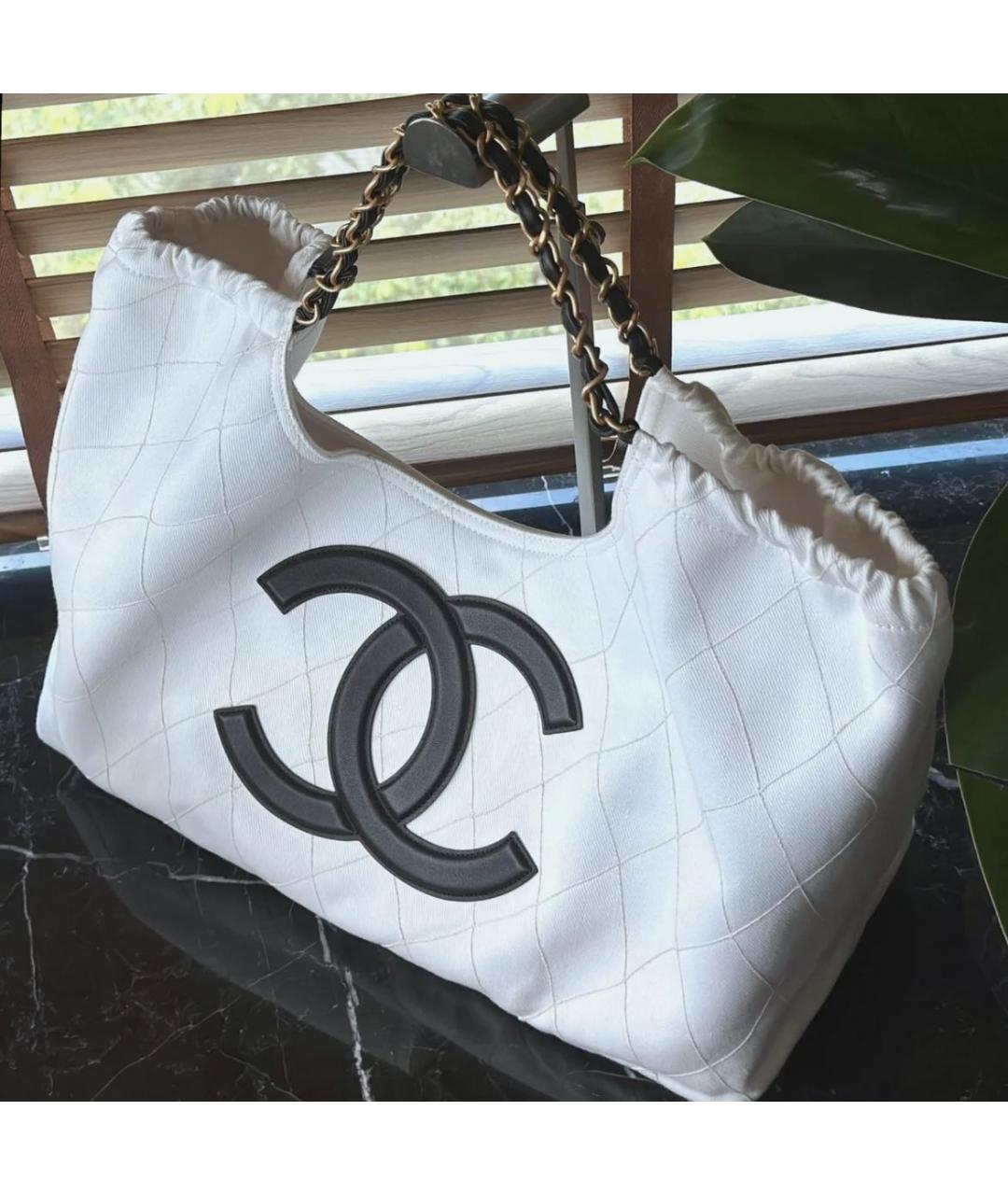 CHANEL Белая тканевая сумка тоут, фото 7