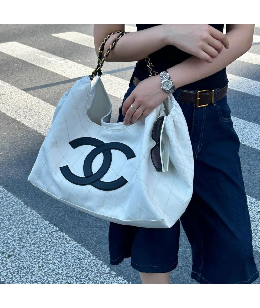 CHANEL Белая тканевая сумка тоут, фото 8