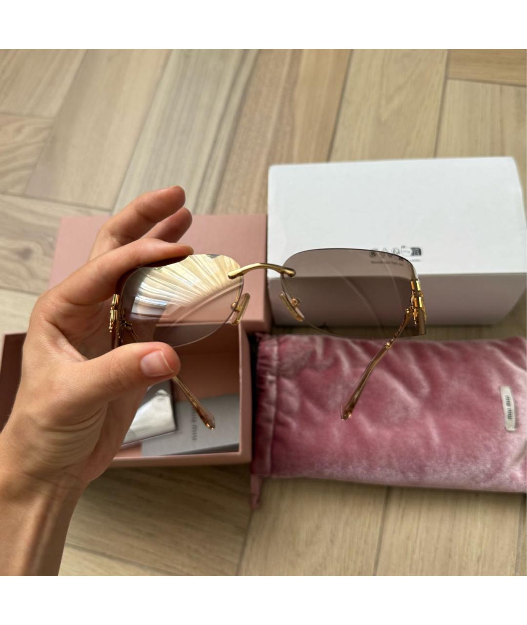 MIU MIU Коричневые металлические солнцезащитные очки, фото 6