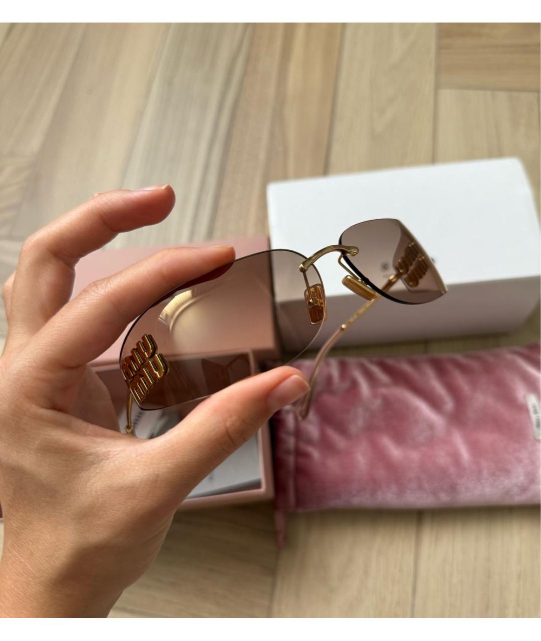 MIU MIU Коричневые металлические солнцезащитные очки, фото 5