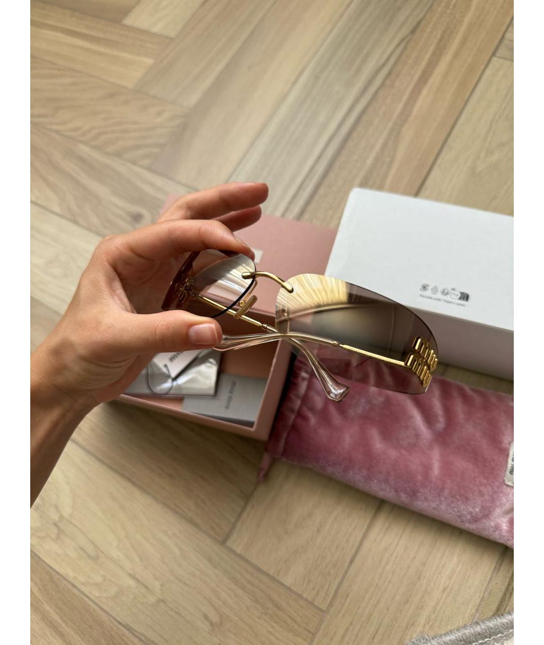 MIU MIU Коричневые металлические солнцезащитные очки, фото 3