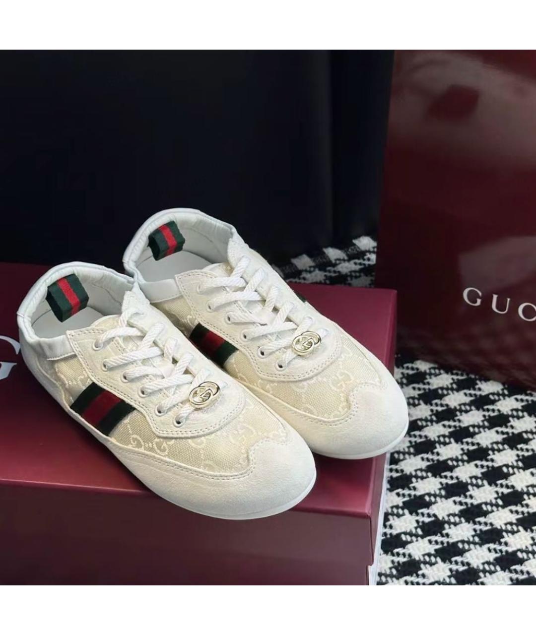 GUCCI Бежевые текстильные кеды, фото 5