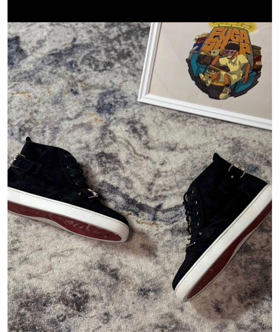 CHRISTIAN LOUBOUTIN Черные замшевые высокие кроссовки / кеды, фото 5
