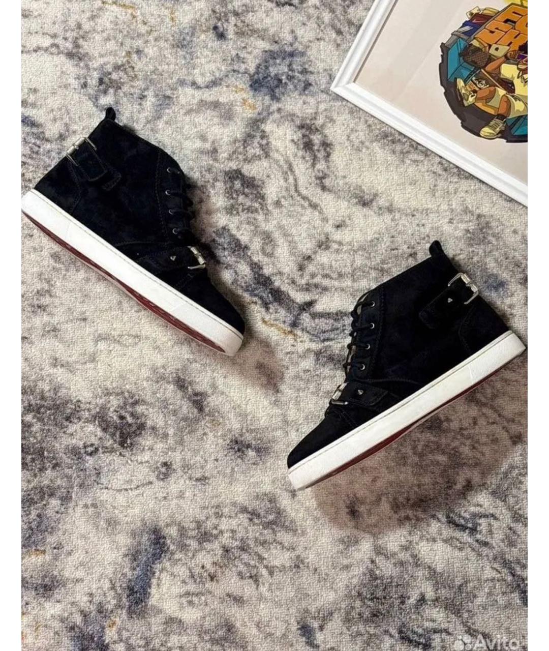 CHRISTIAN LOUBOUTIN Черные замшевые высокие кроссовки / кеды, фото 7