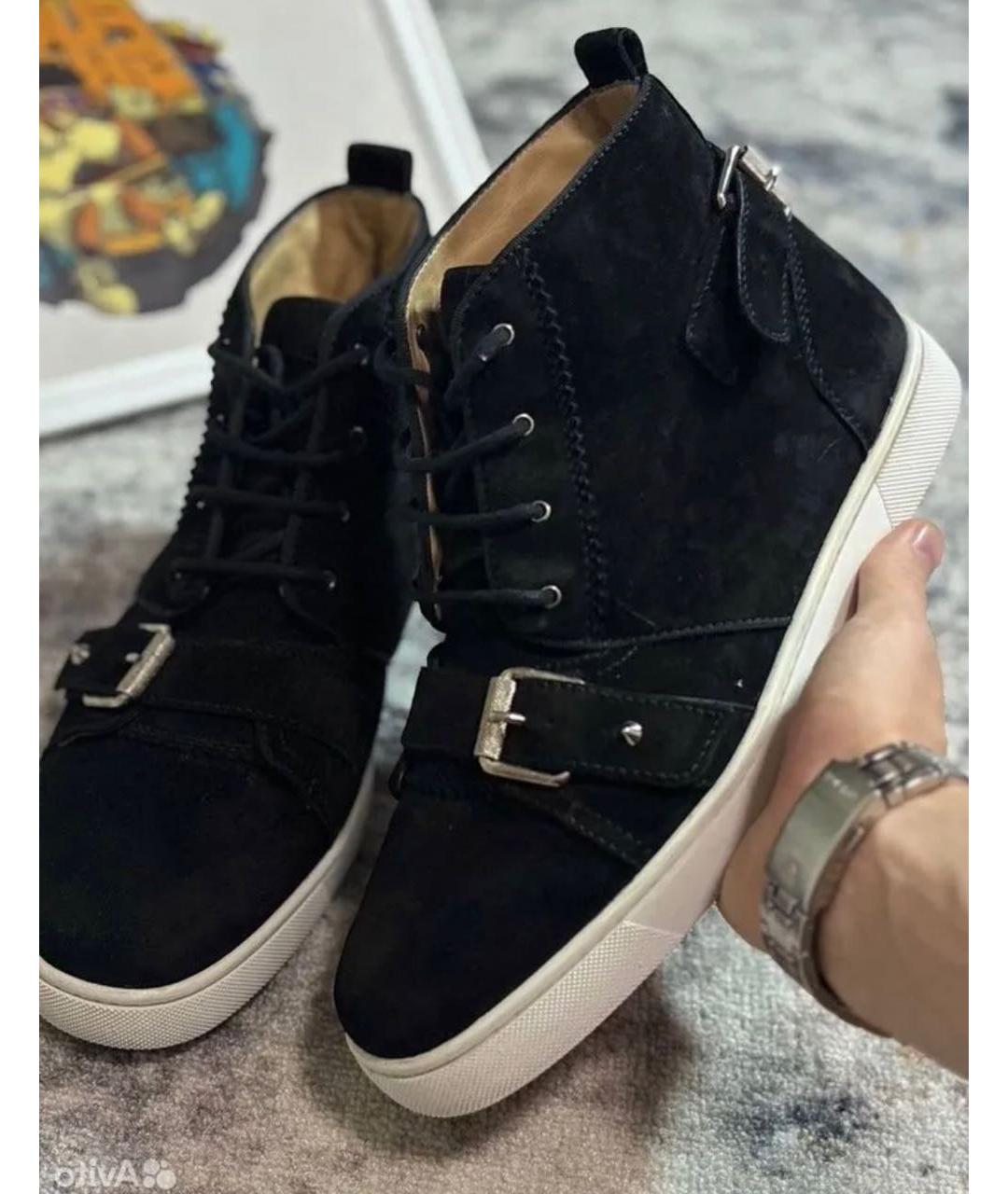 CHRISTIAN LOUBOUTIN Черные замшевые высокие кроссовки / кеды, фото 8