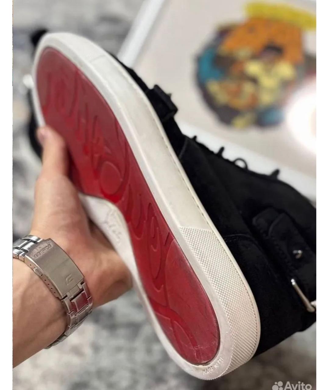 CHRISTIAN LOUBOUTIN Черные замшевые высокие кроссовки / кеды, фото 6
