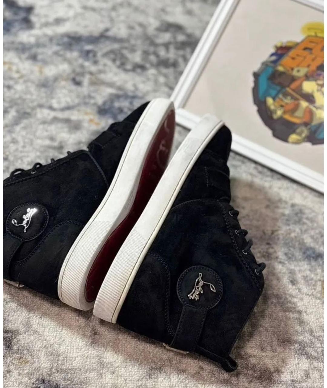 CHRISTIAN LOUBOUTIN Черные замшевые высокие кроссовки / кеды, фото 3