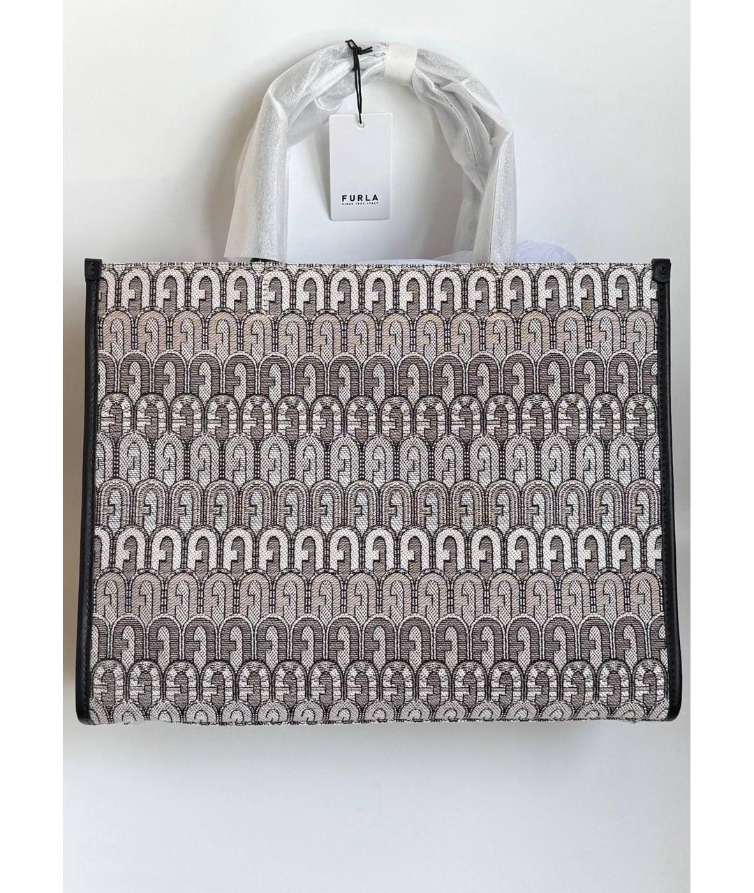 FURLA Бежевая жаккардовая сумка тоут, фото 6