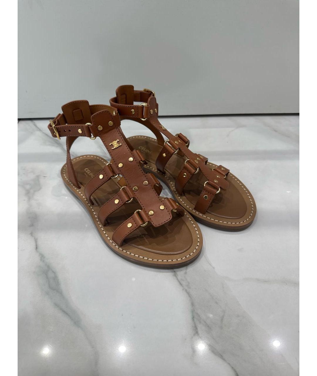CELINE Коричневые кожаные босоножки, фото 2