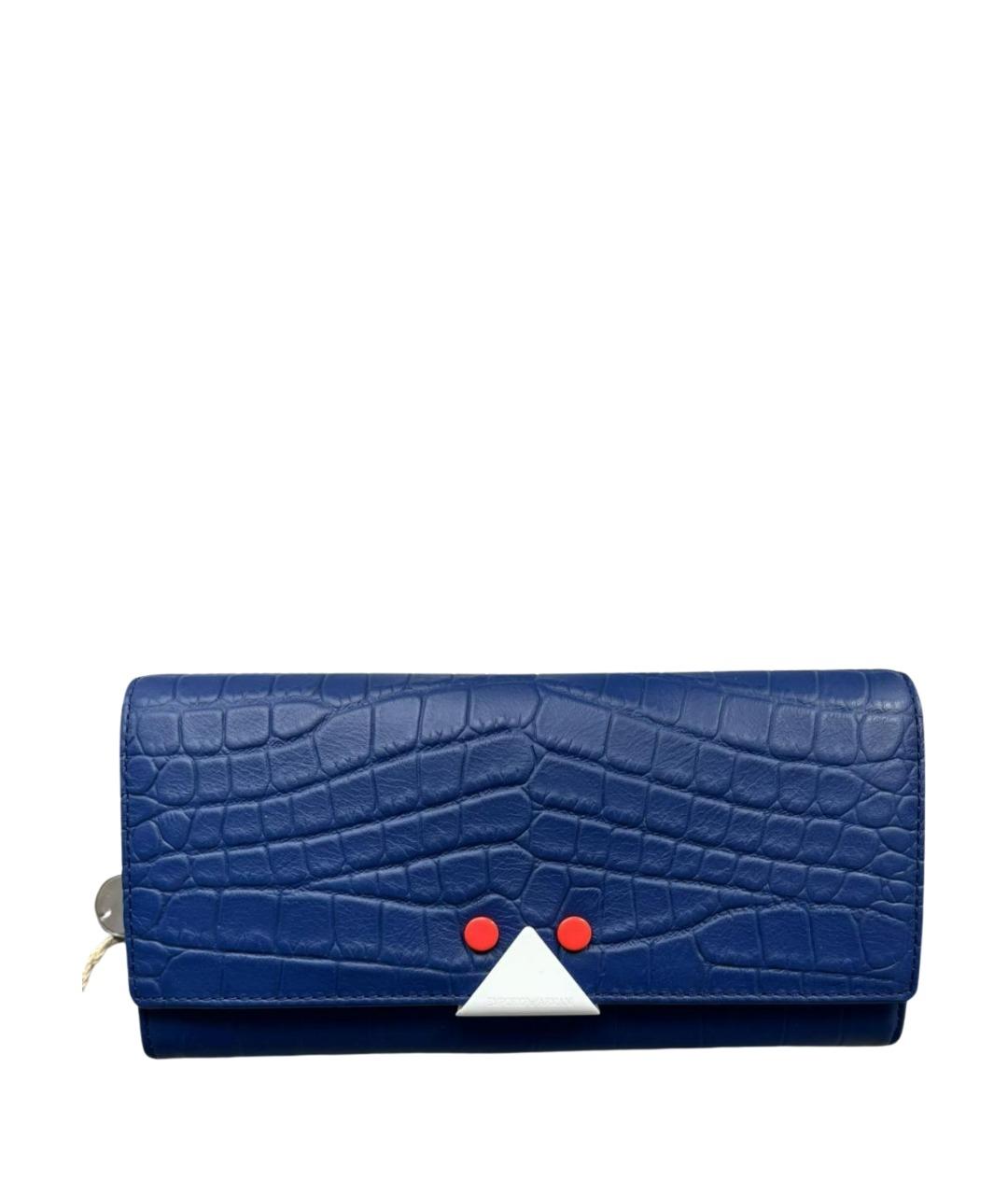 EMPORIO ARMANI Темно-синий кожаный кошелек, фото 1