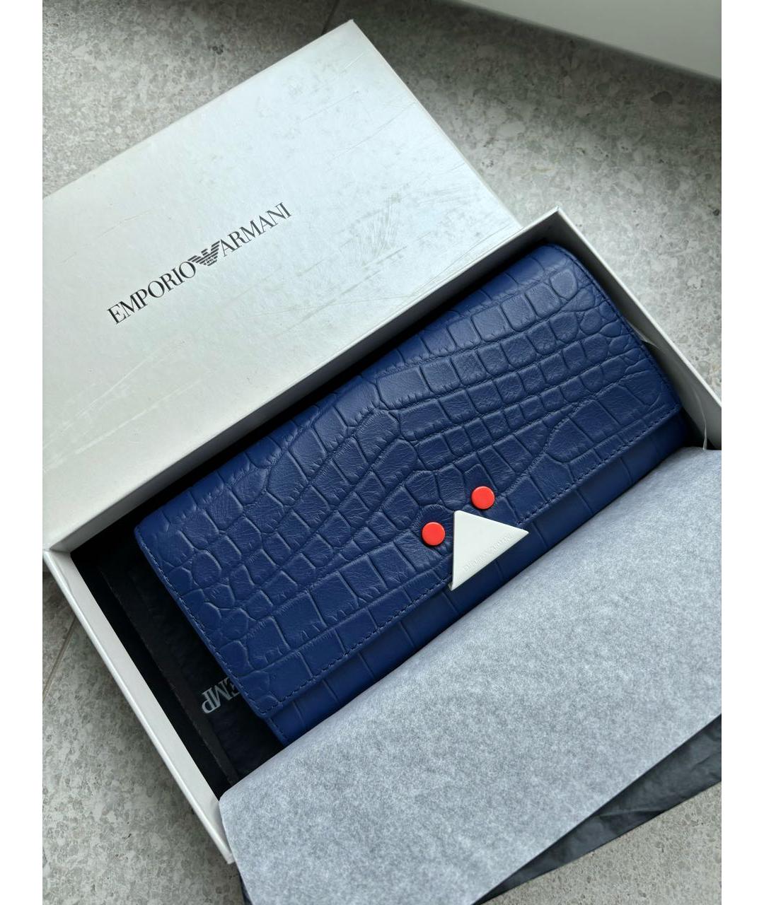 EMPORIO ARMANI Темно-синий кожаный кошелек, фото 5