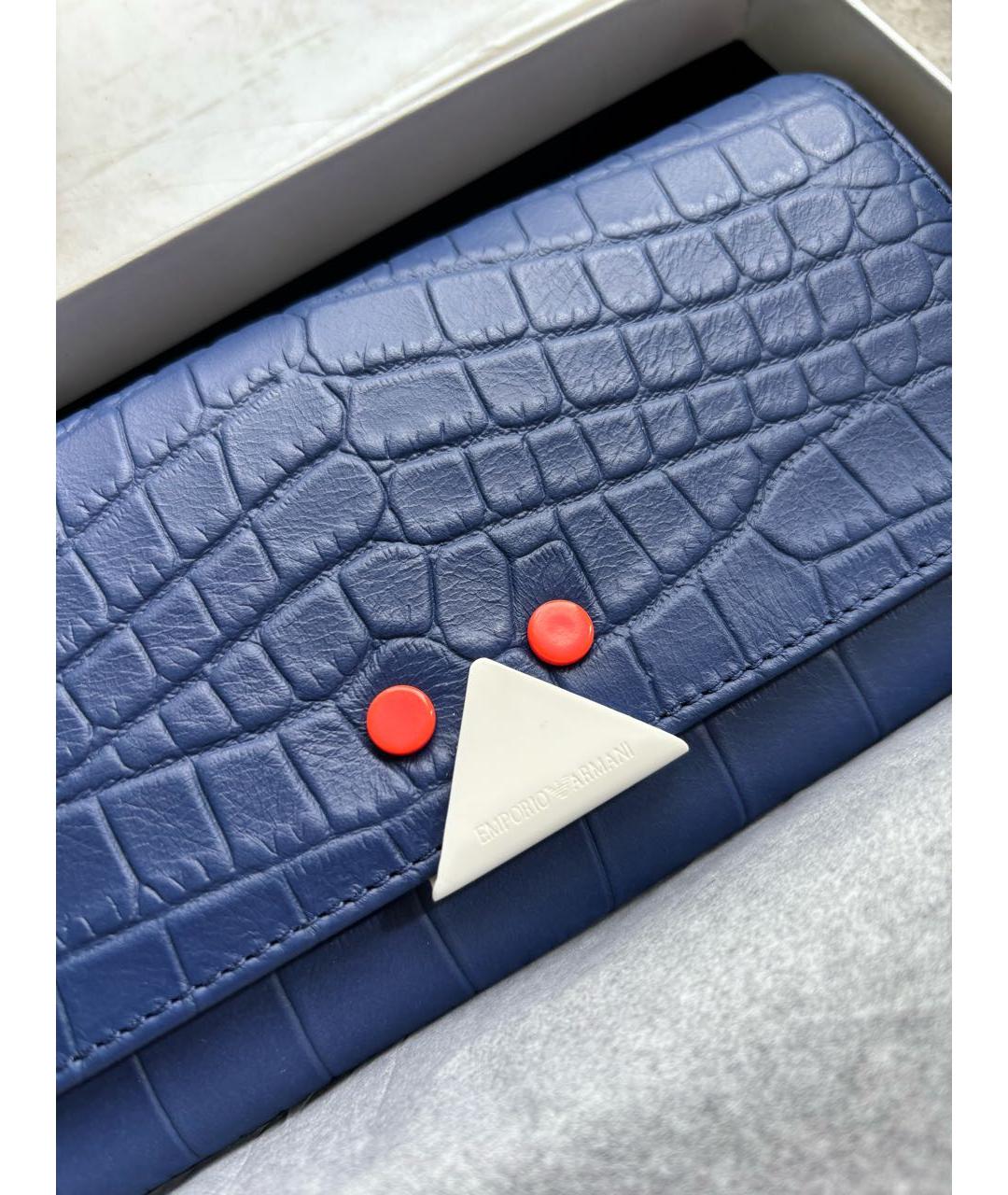 EMPORIO ARMANI Темно-синий кожаный кошелек, фото 2