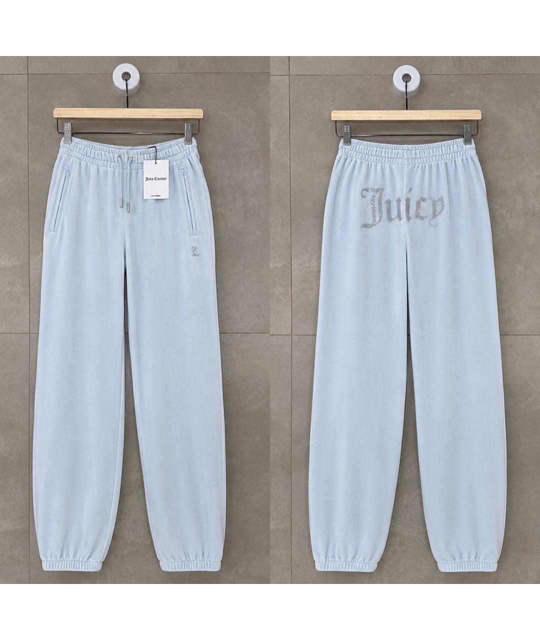 JUICY COUTURE Голубые велюровые брюки узкие, фото 2