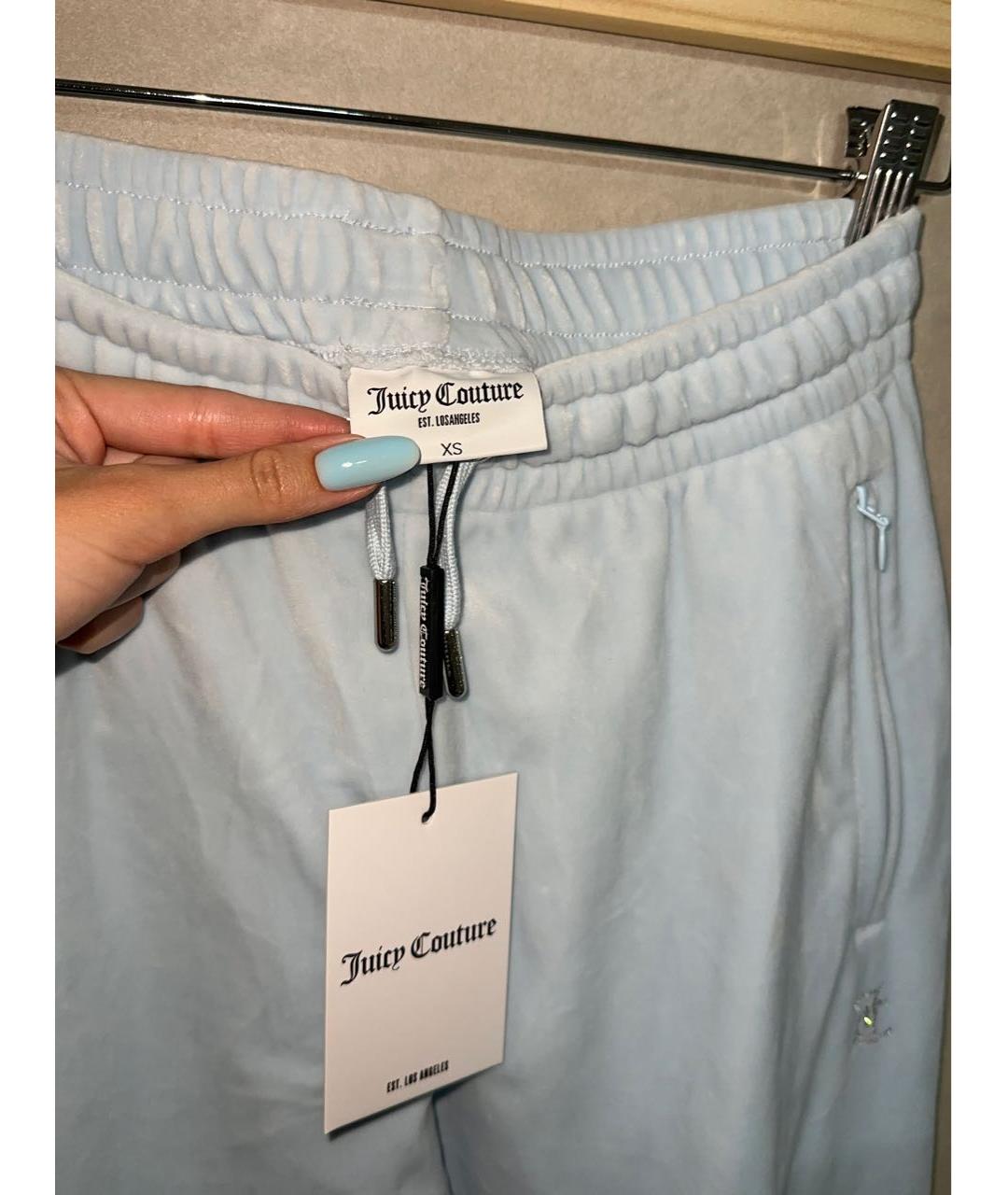 JUICY COUTURE Голубые велюровые брюки узкие, фото 4
