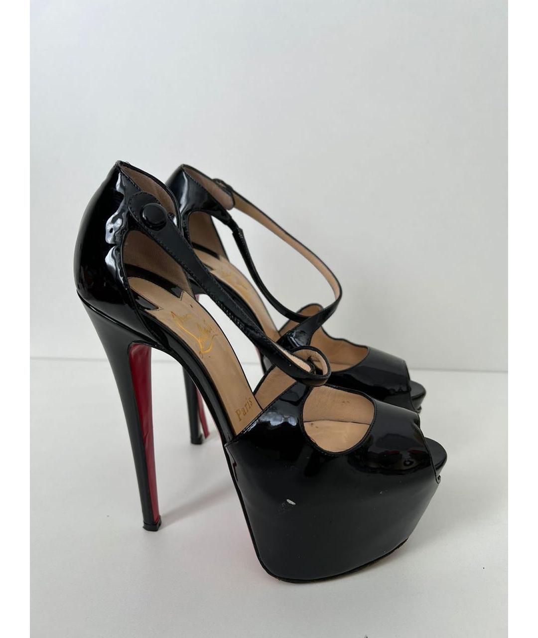 CHRISTIAN LOUBOUTIN Черные босоножки из лакированной кожи, фото 9
