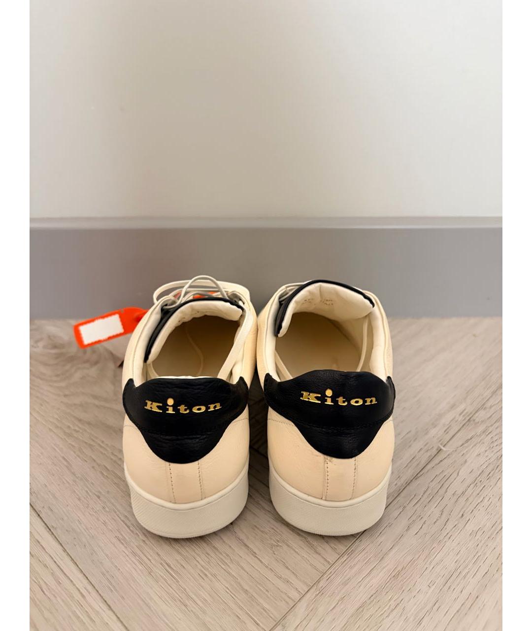 KITON Бежевые кожаные кеды, фото 4