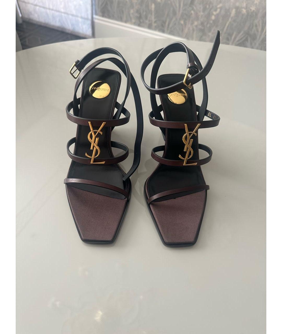 SAINT LAURENT Коричневые кожаные босоножки, фото 2