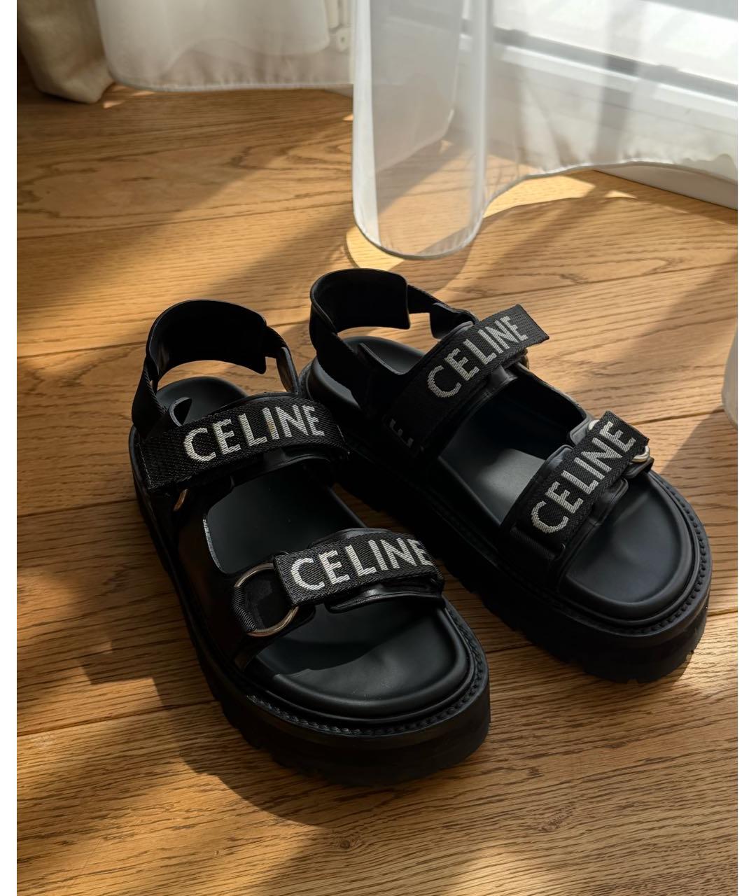CELINE Черные кожаные сандалии, фото 7