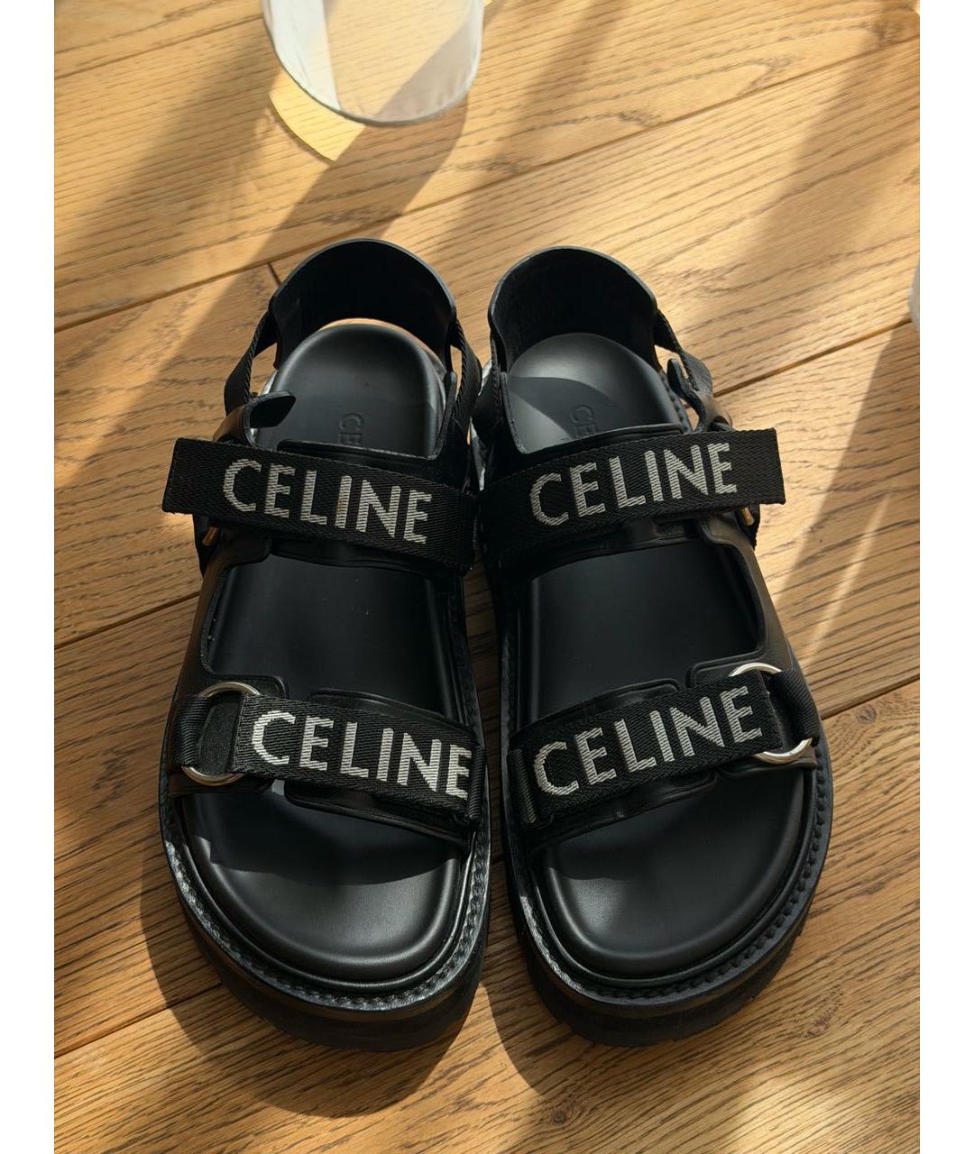 CELINE Черные кожаные сандалии, фото 2