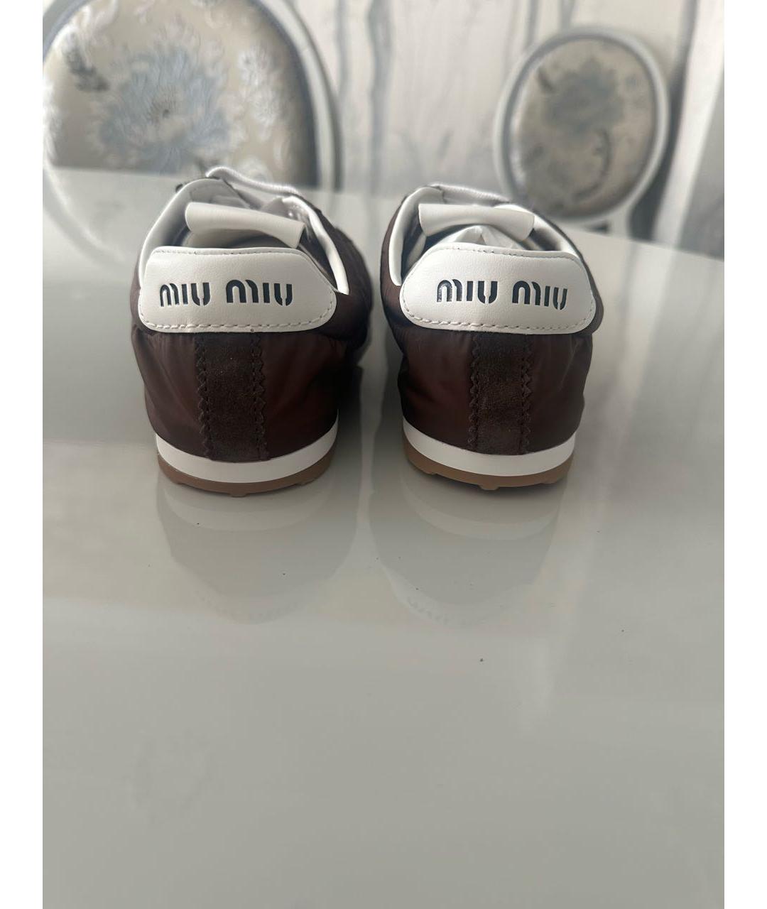 MIU MIU Коричневые синтетические кеды, фото 4