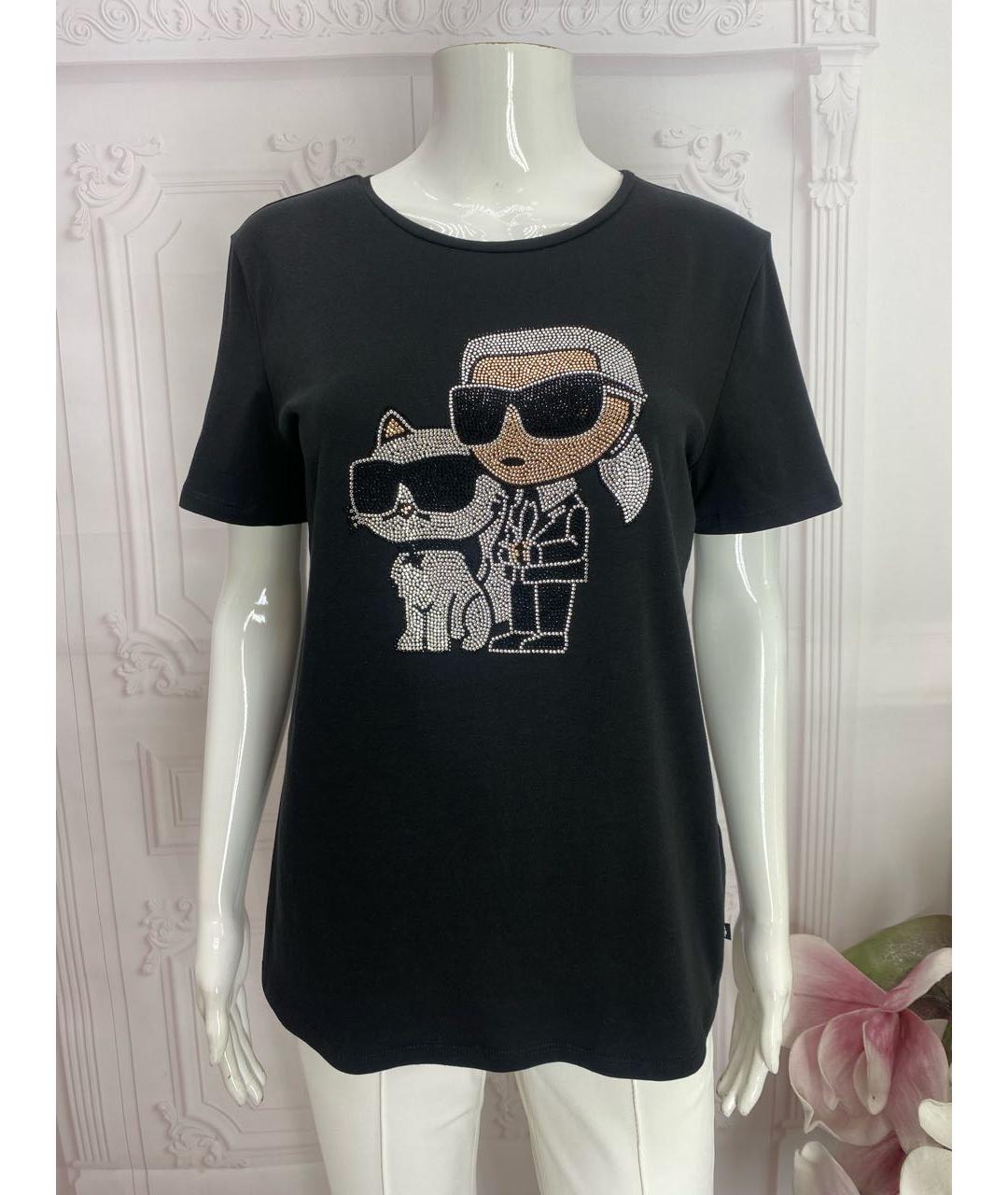 KARL LAGERFELD Черная хлопко-эластановая футболка, фото 6