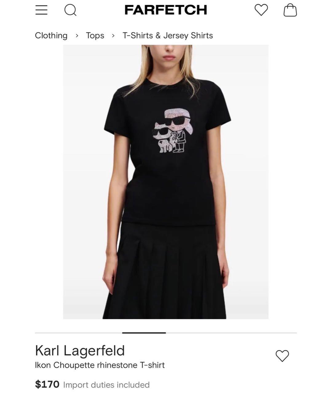 KARL LAGERFELD Черная хлопко-эластановая футболка, фото 5