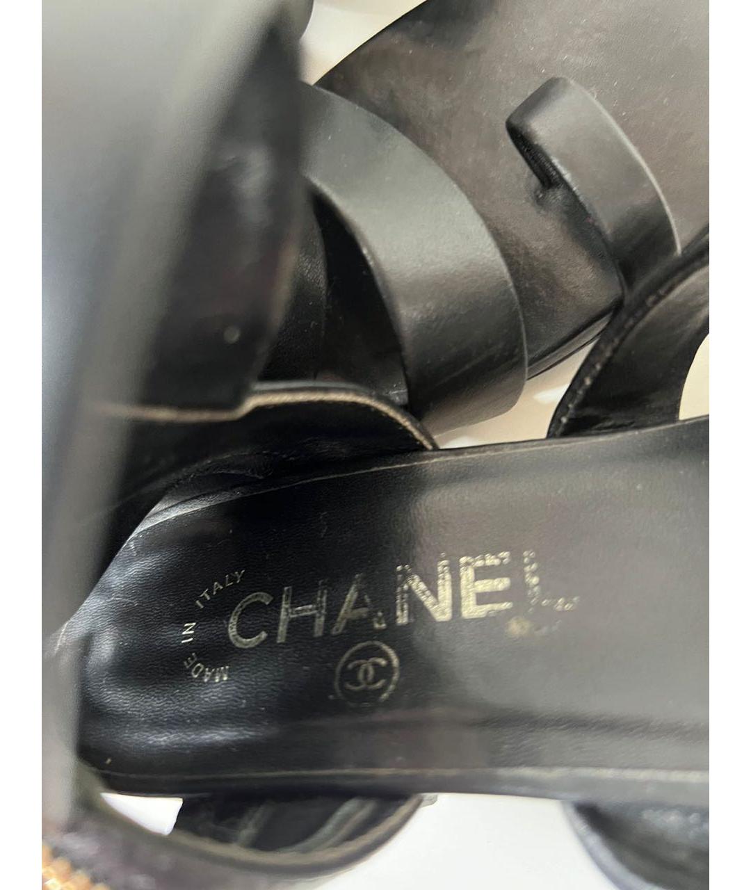 CHANEL Черные кожаные сандалии, фото 5