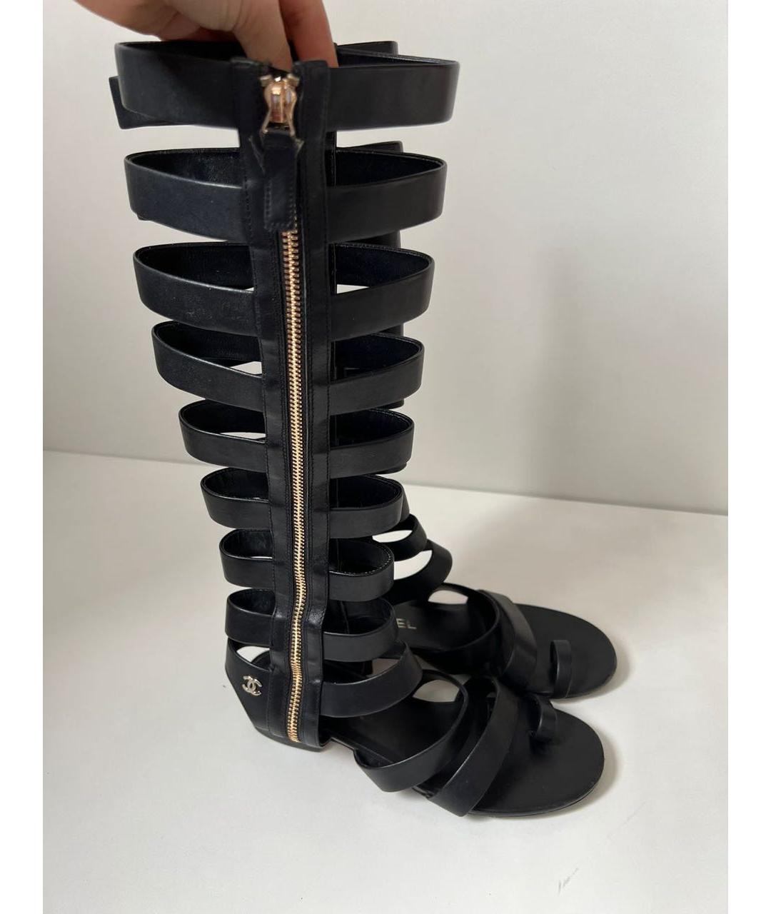 CHANEL Черные кожаные сандалии, фото 9