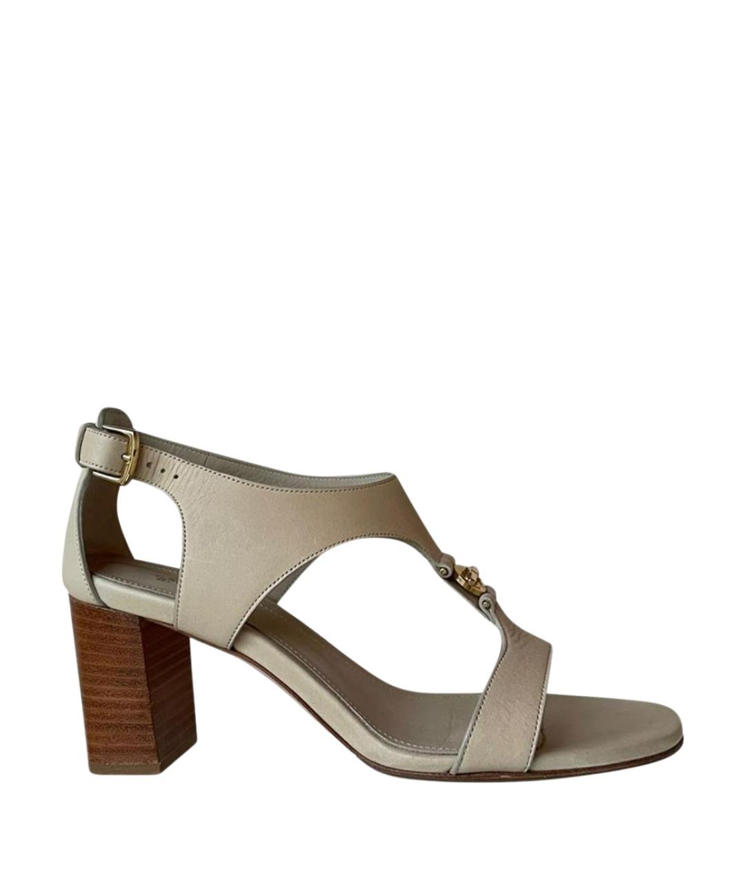 LORO PIANA Бежевые кожаные босоножки, фото 1