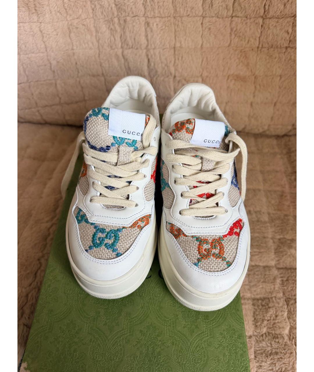 GUCCI Бежевые кожаные кроссовки, фото 2