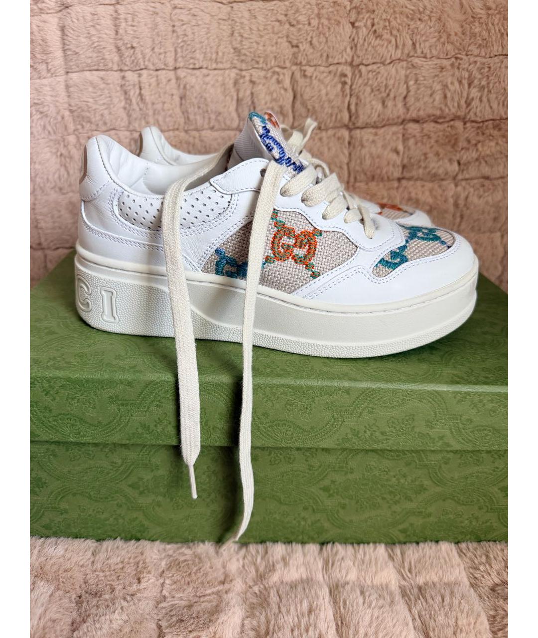 GUCCI Бежевые кожаные кроссовки, фото 9