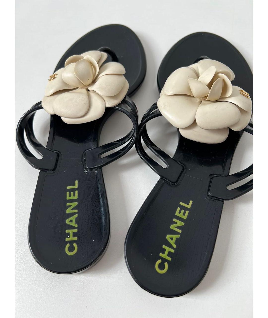 CHANEL Черные резиновые шлепанцы, фото 4