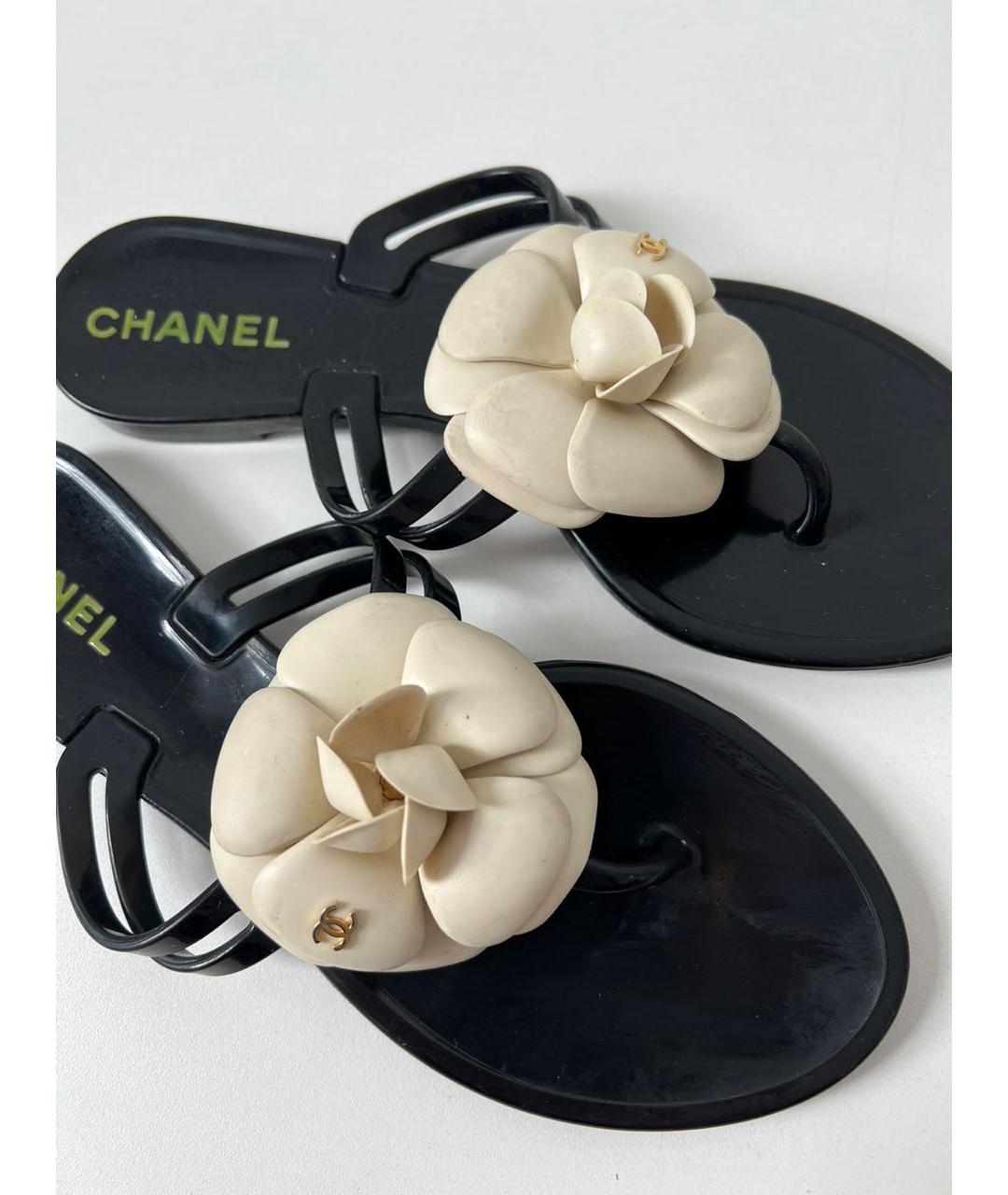 CHANEL Черные резиновые шлепанцы, фото 6