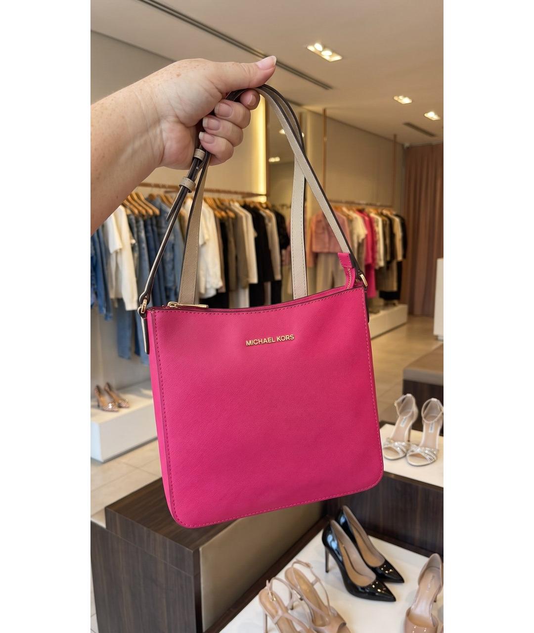 MICHAEL KORS Фуксия кожаная сумка через плечо, фото 4