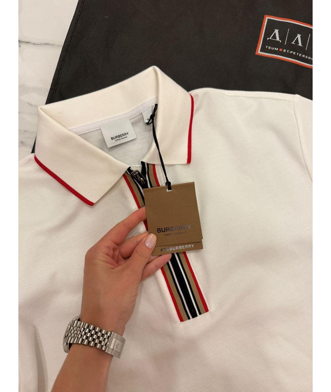 BURBERRY Белая хлопковая футболка, фото 5