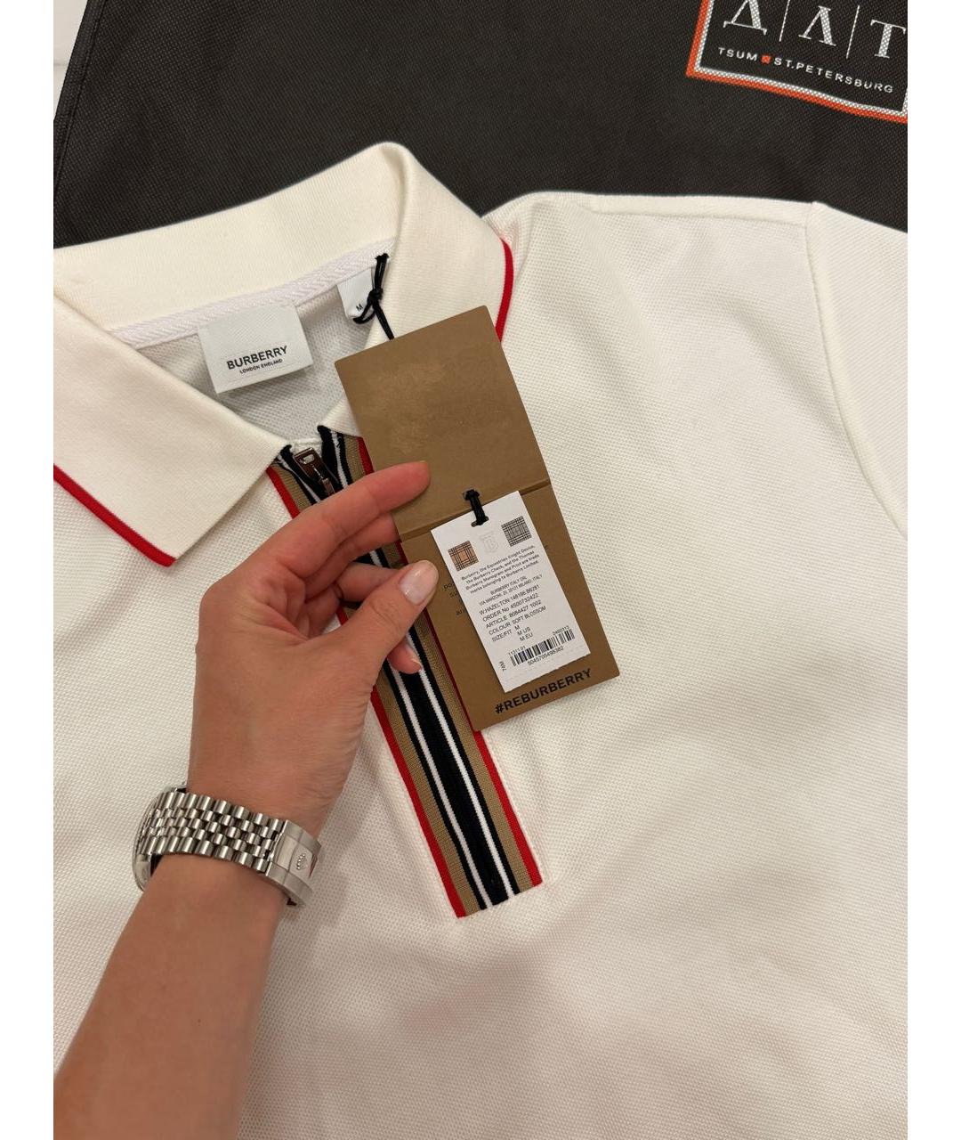 BURBERRY Белая хлопковая футболка, фото 6