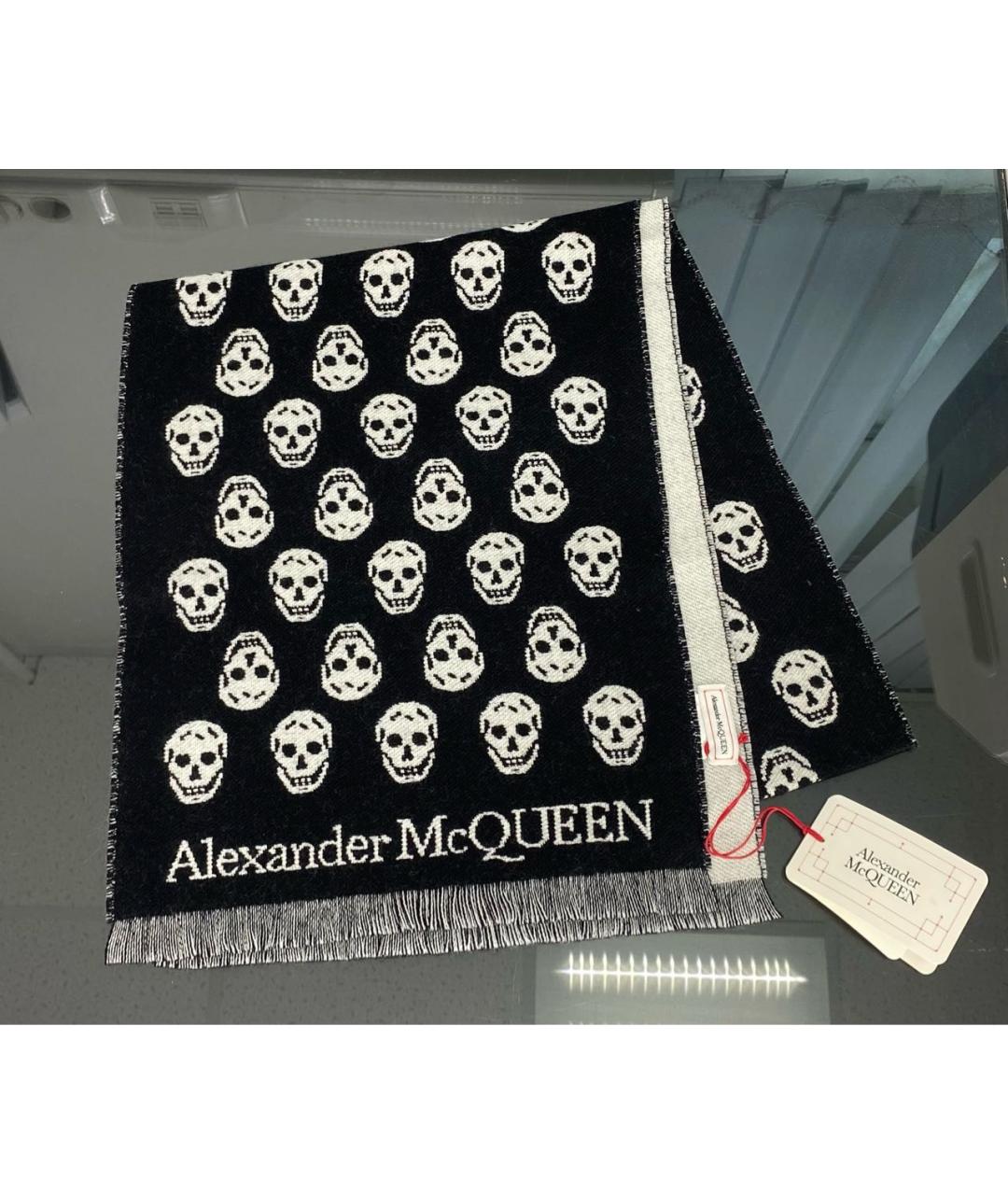 ALEXANDER MCQUEEN Черный шерстяной шарф, фото 9
