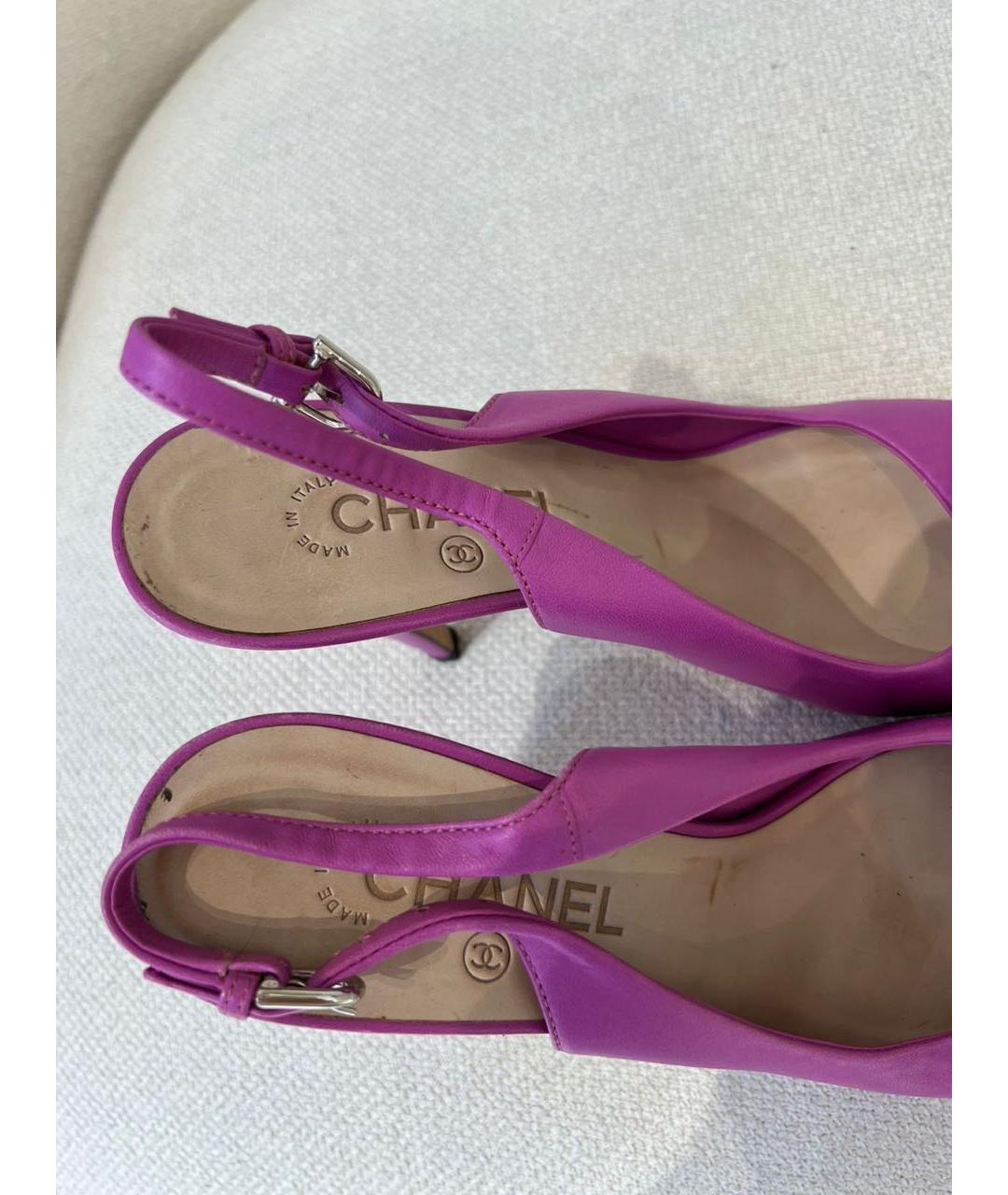 CHANEL Фиолетовые кожаные босоножки, фото 7