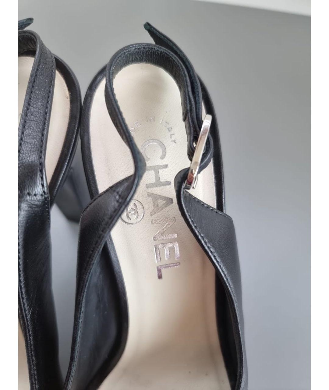 CHANEL Черные кожаные босоножки, фото 5