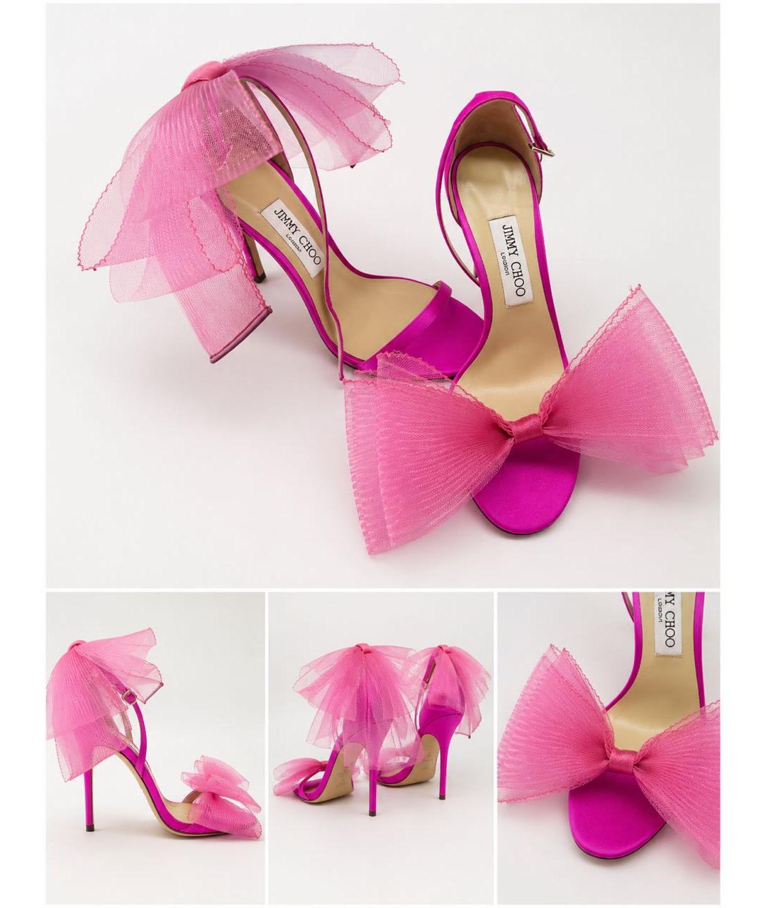 JIMMY CHOO Фуксия текстильные босоножки, фото 5