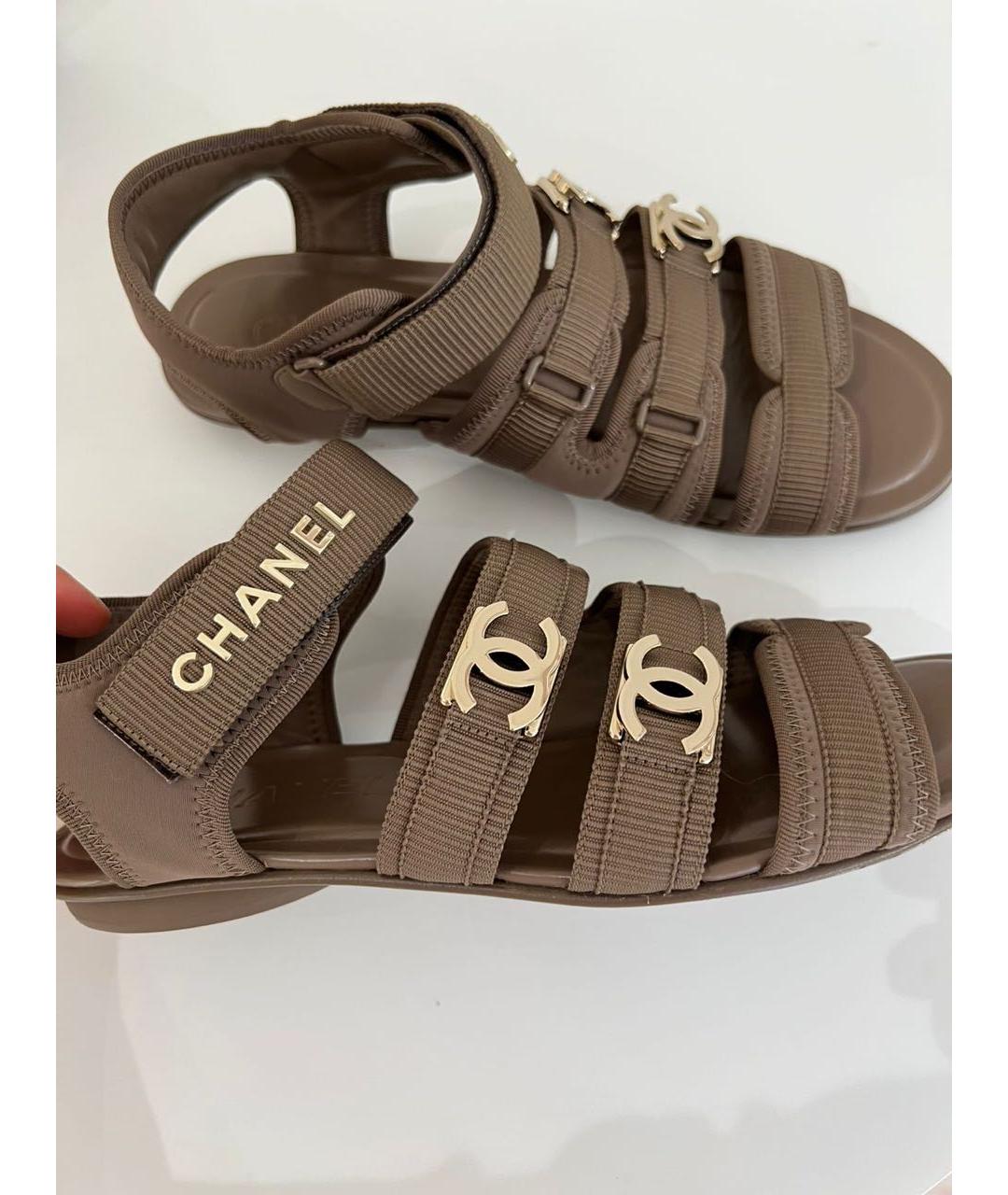 CHANEL Коричневые текстильные сандалии, фото 7