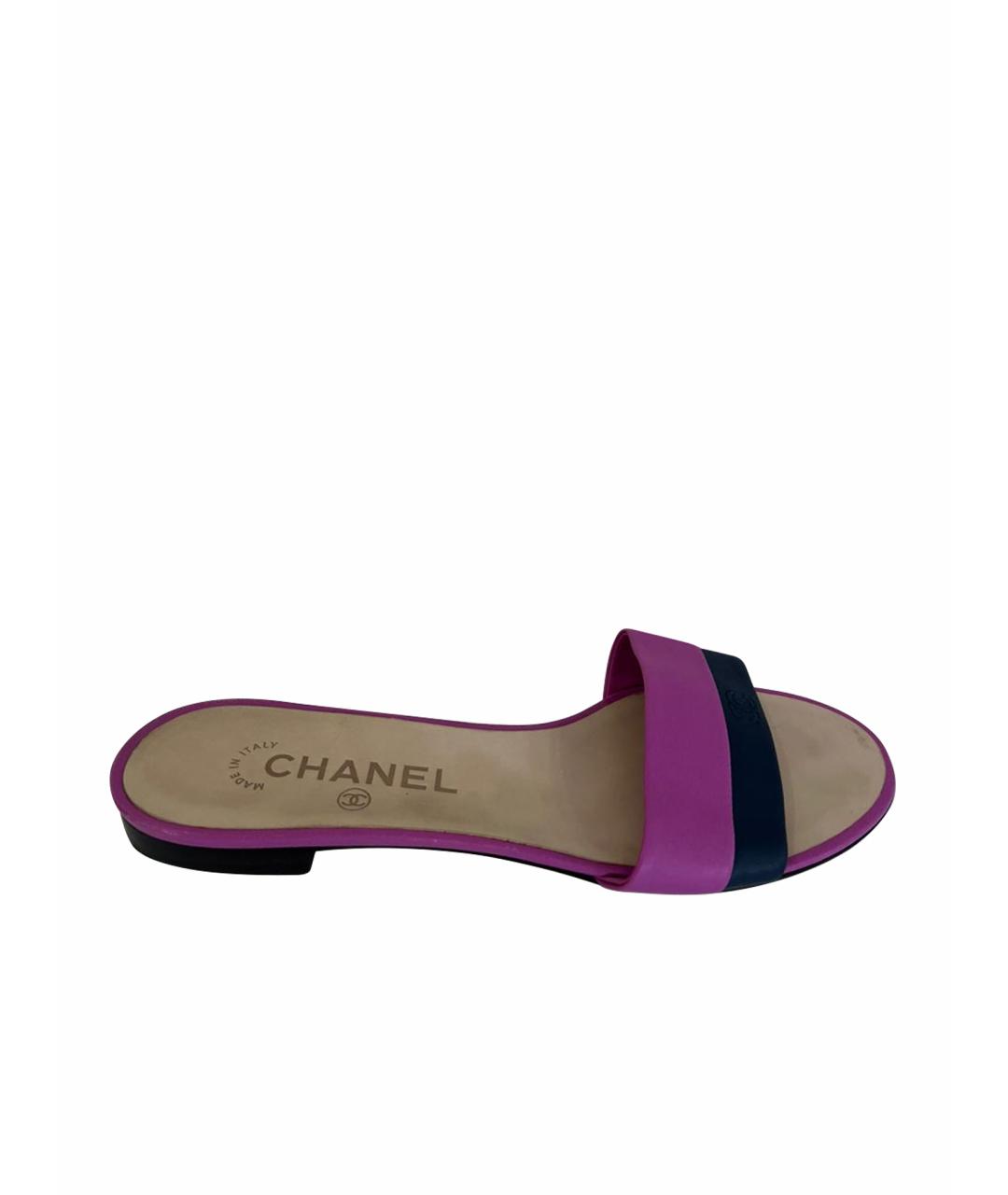 CHANEL Фиолетовые кожаные шлепанцы, фото 10