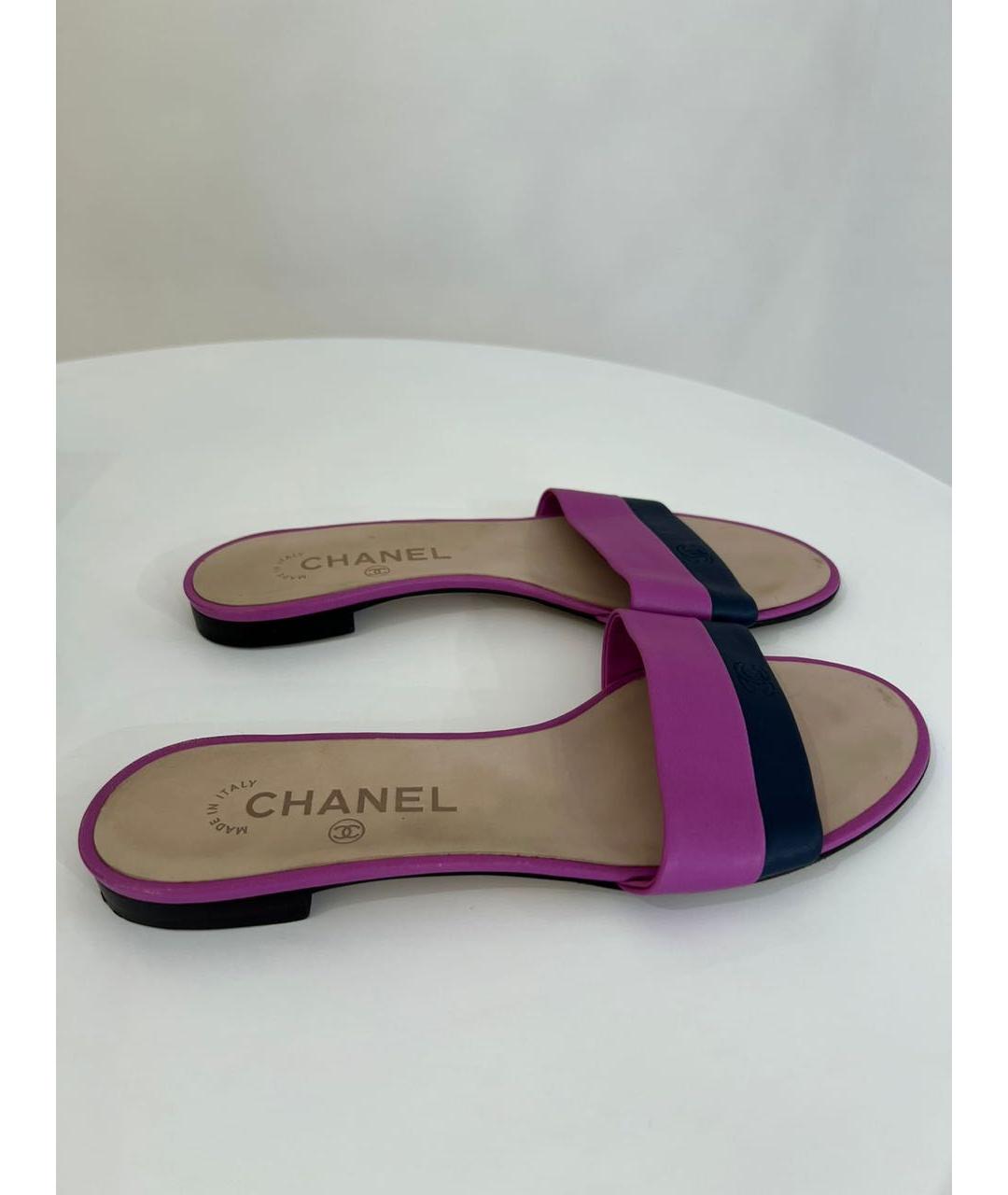 CHANEL Фиолетовые кожаные шлепанцы, фото 9