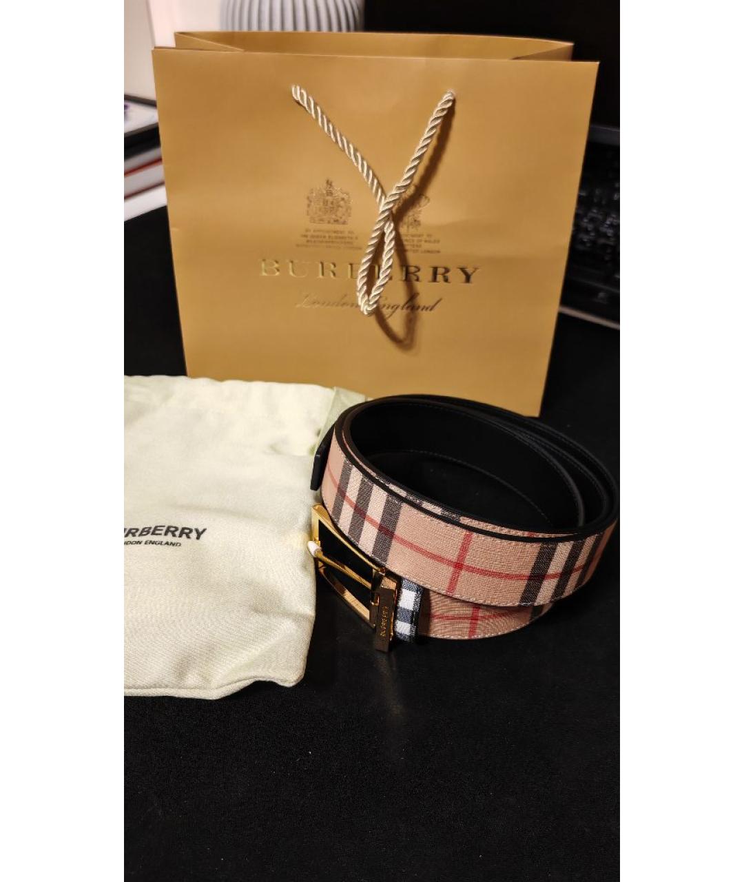 BURBERRY Бежевый кожаный ремень, фото 4