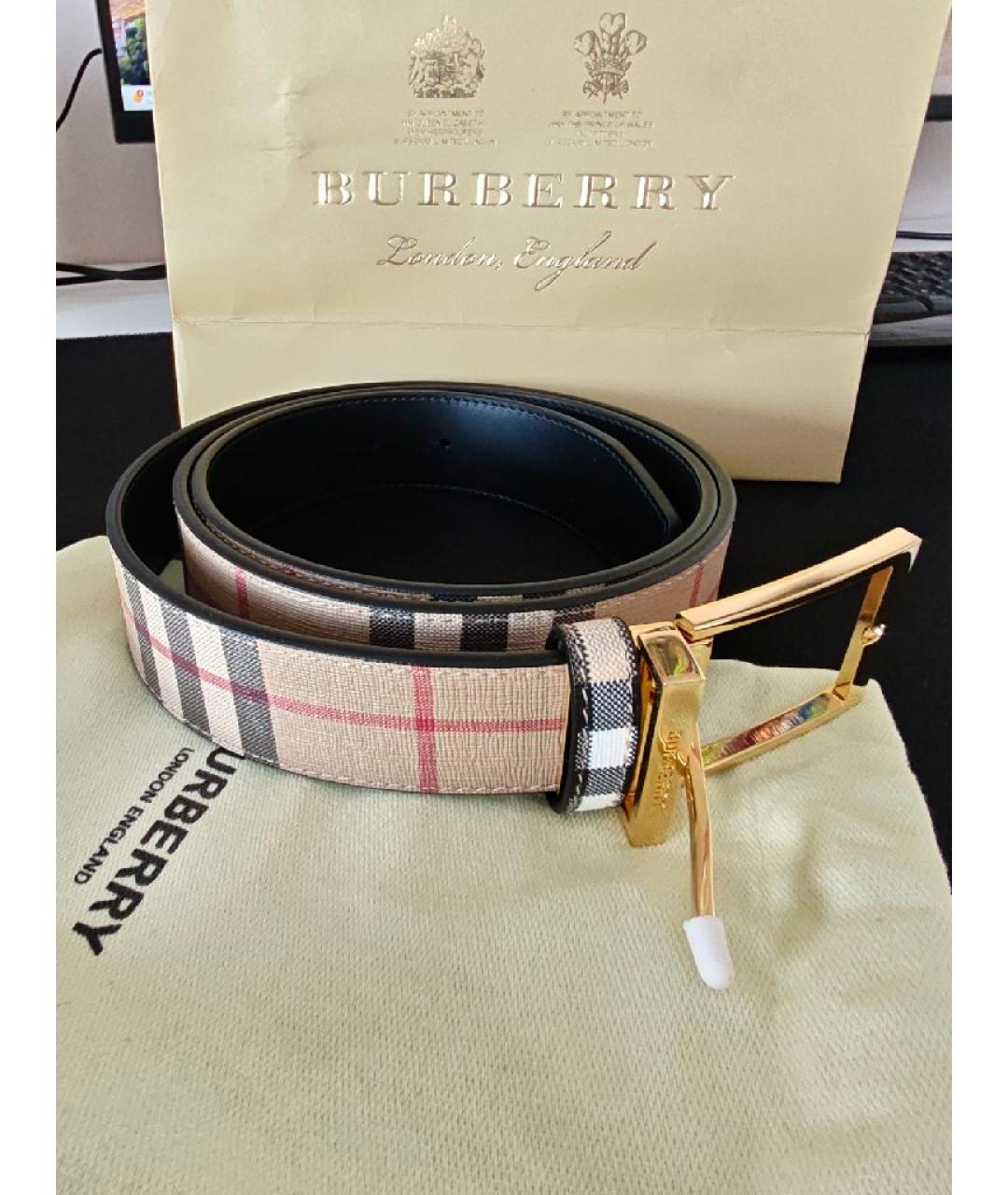 BURBERRY Бежевый кожаный ремень, фото 6