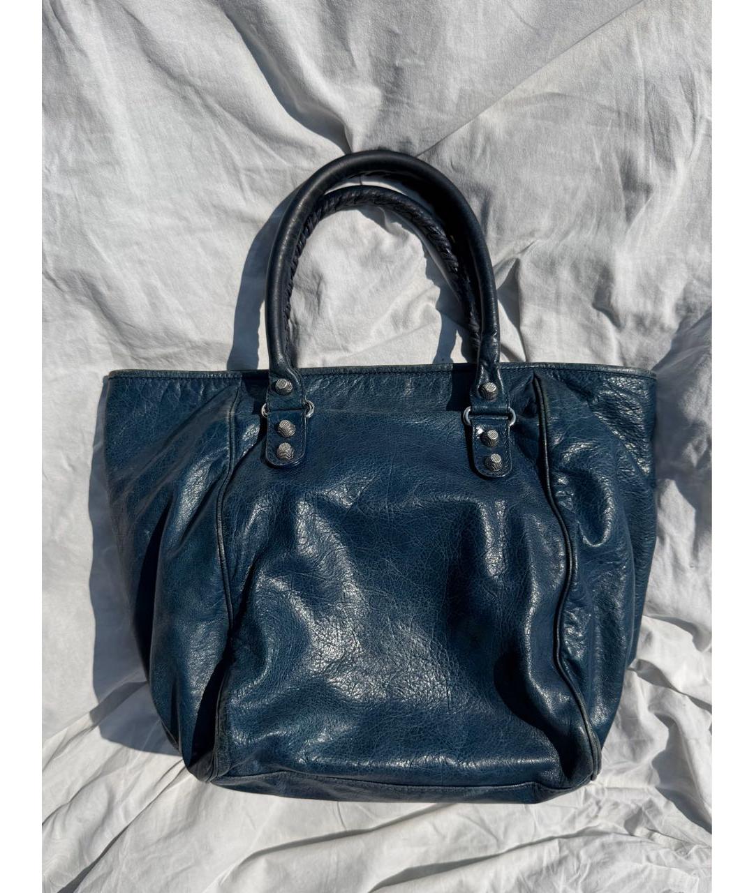 BALENCIAGA Темно-синяя кожаная сумка тоут, фото 2