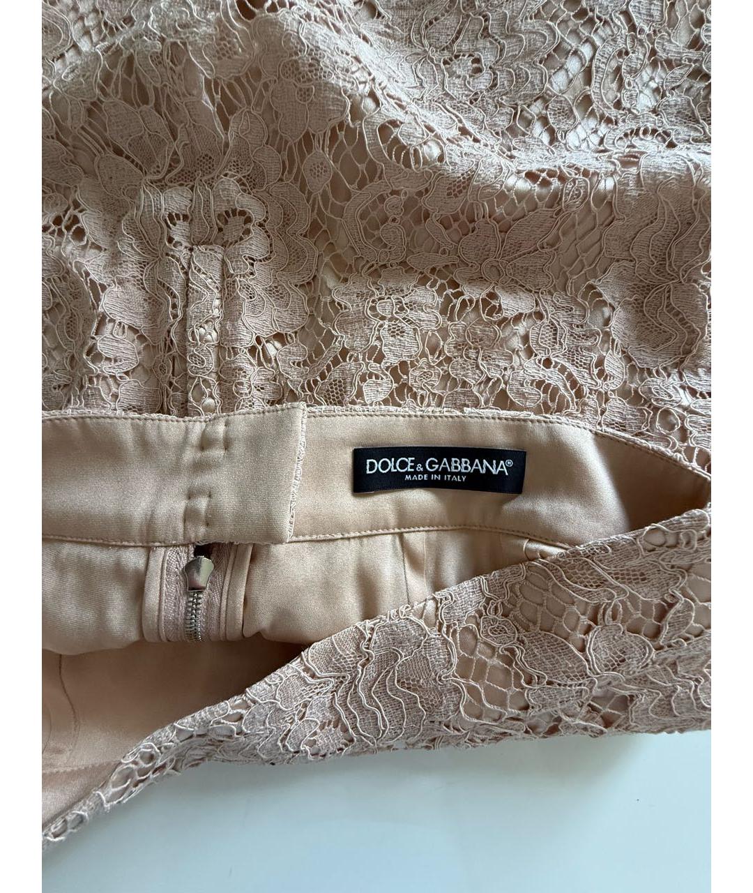 DOLCE&GABBANA Бежевая кружевная юбка мини, фото 3