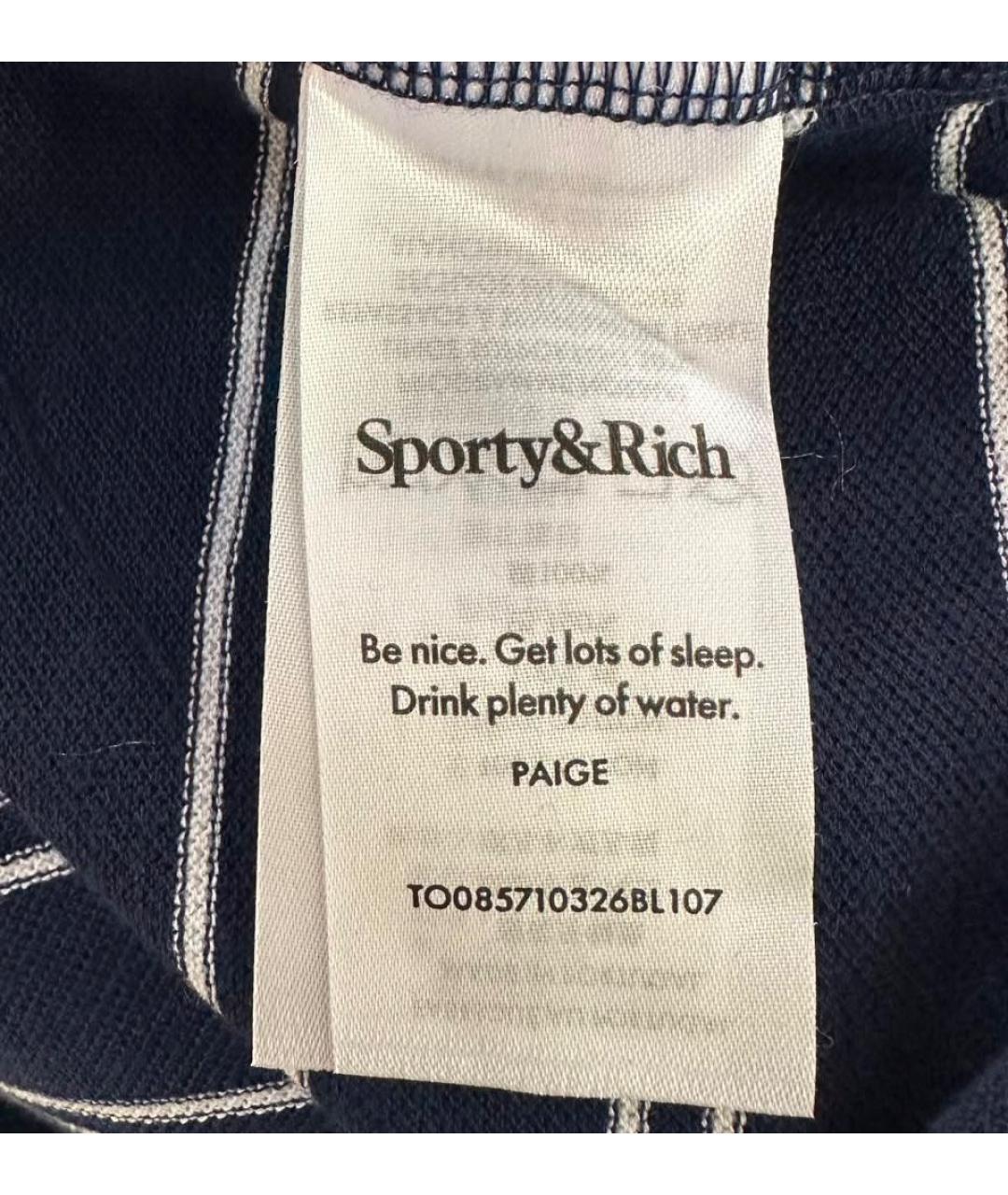 SPORTY AND RICH Темно-синяя хлопковая футболка, фото 5