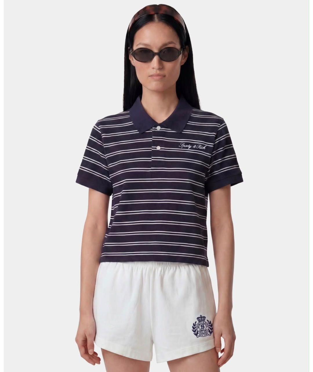 SPORTY AND RICH Темно-синяя хлопковая футболка, фото 8