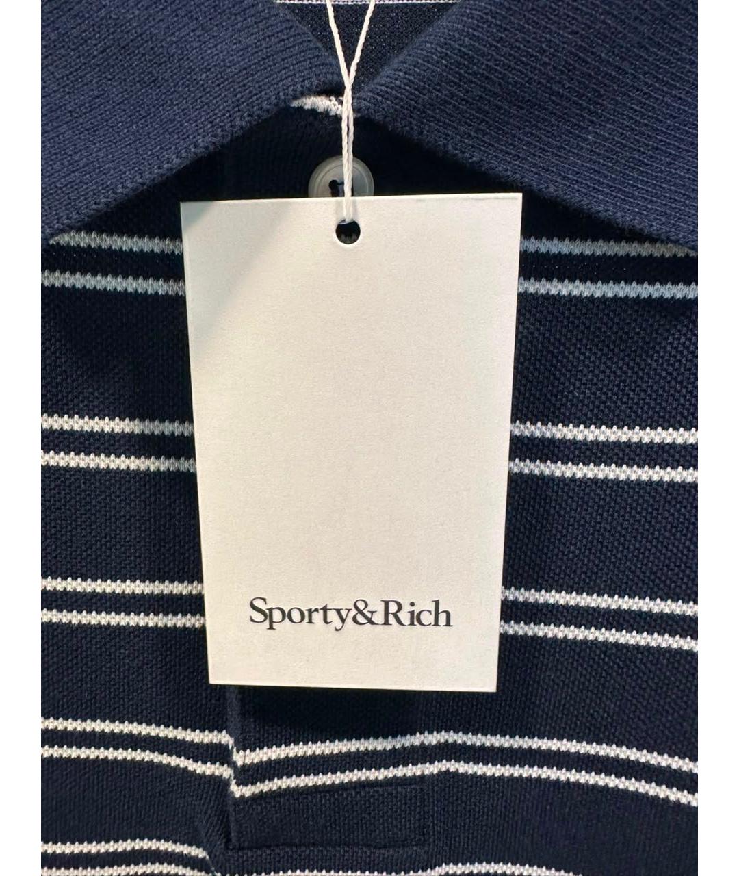 SPORTY AND RICH Темно-синяя хлопковая футболка, фото 4